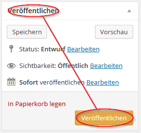 Über dem Button "Speichern" steht ebenfalls "Veröffentlichen"