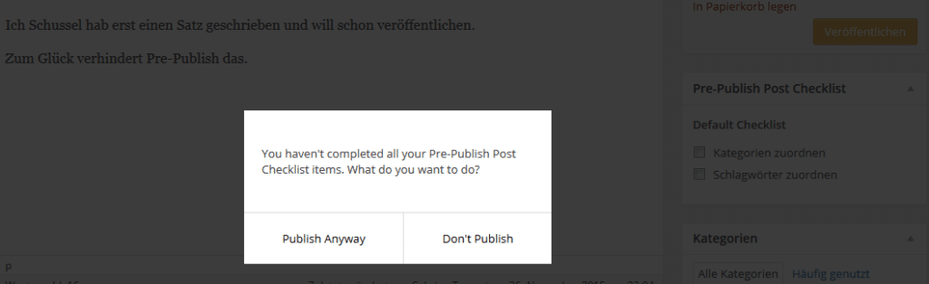 Pre Publish fragt nach