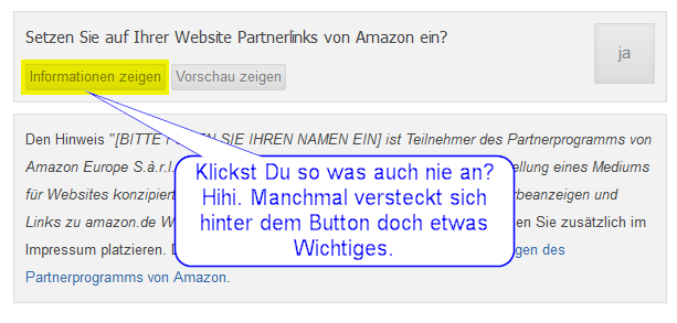 Thomas Schwenke hat noch einen wichtigen Hinweis zum Datenschutz für Amazon: Der Text muss in verkürzter Form auch ins Impressum.