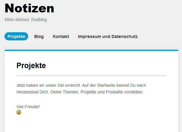 Jetzt wird als Startseite die Projektseite angezeigt.