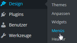 Menüs lassen sich im Bereich Design erstellen und bearbeiten.